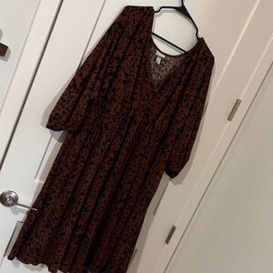 Ava & Viv Brown 3/4 sleeve midi Dress
